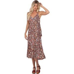 Pinkblush Boho Brown Floral Empire Waist Ruffle Hem Maternity Midi Dress Small
